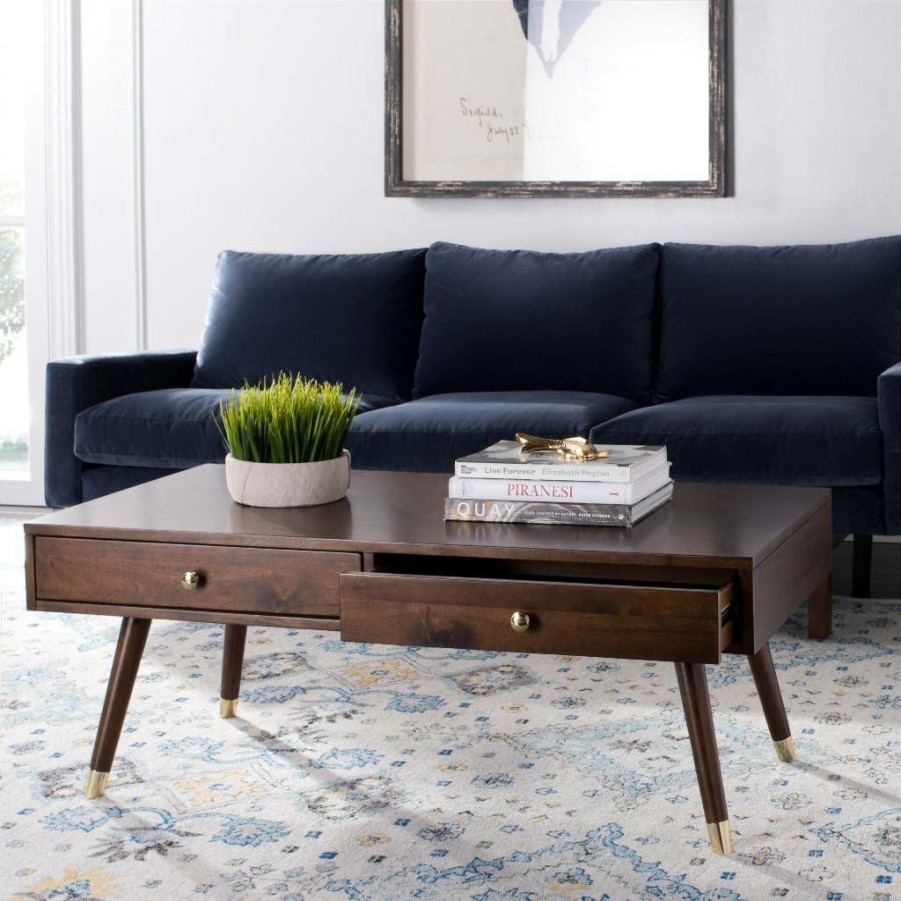 Living Furniture * | Promotions Levinson Gold Cap Coffee Table In Brown Safavieh Fox6304A