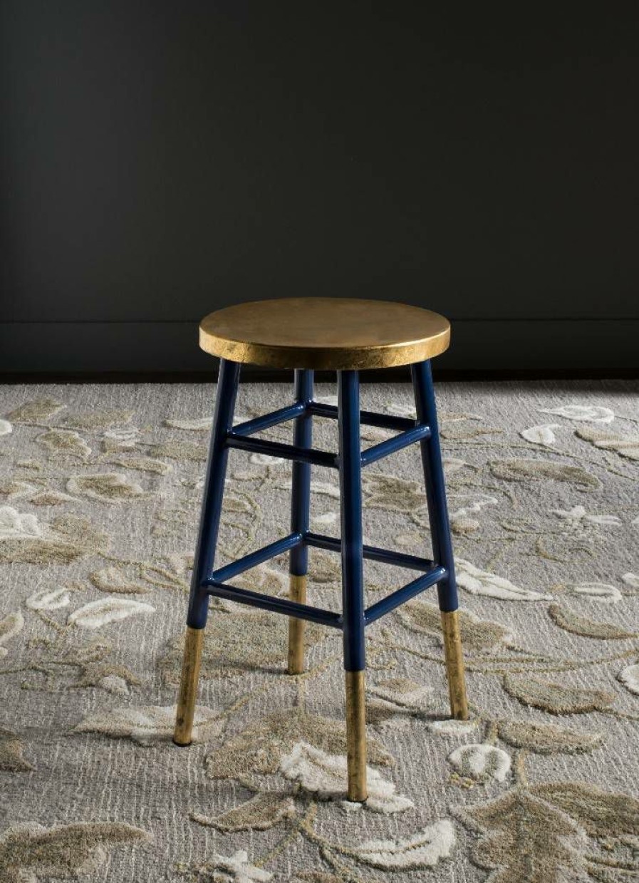 Furniture * | Online Emery Dipped Gold Leaf Counter Stool In Navy/Gold Safavieh Fox3231A