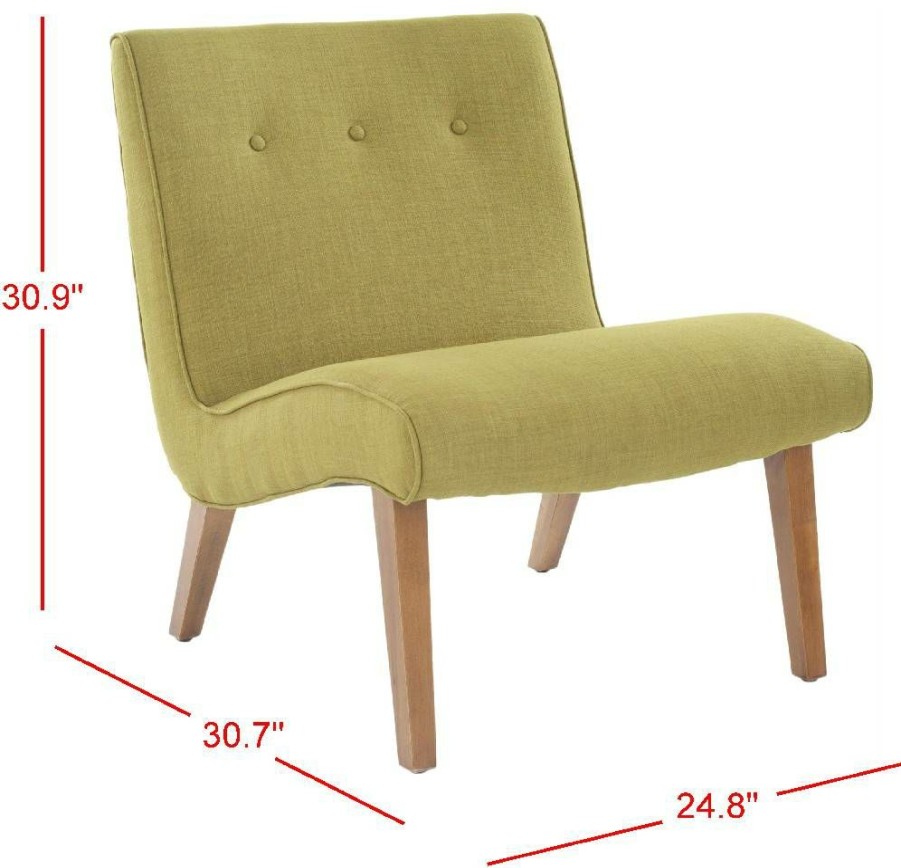 Living Furniture * | Limited Edition Mandell Chair W/ Buttons In Sweet Pea Green/Natural Oak Finish Safavieh Mcr4552E