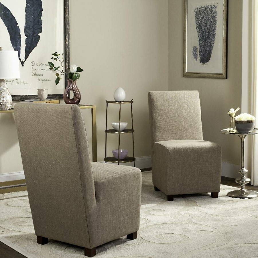 Furniture * | Hot Sale Bleeker 19"H Linen Chair In Olive Beige/Cherry Mahogany (Set Of 2) Safavieh Mcr4512A-Set2