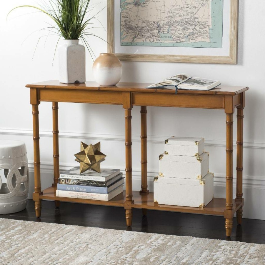 Living Furniture * | Hot Sell Noam Coastal Bamboo Console Table In Brown Safavieh Cns3500B