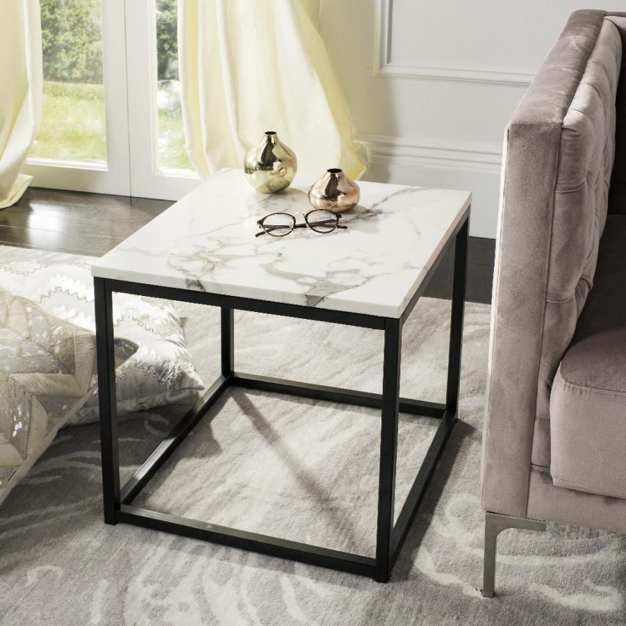 Living Furniture * | Special Offers Baize End Table In White/Grey Safavieh Fox6023A