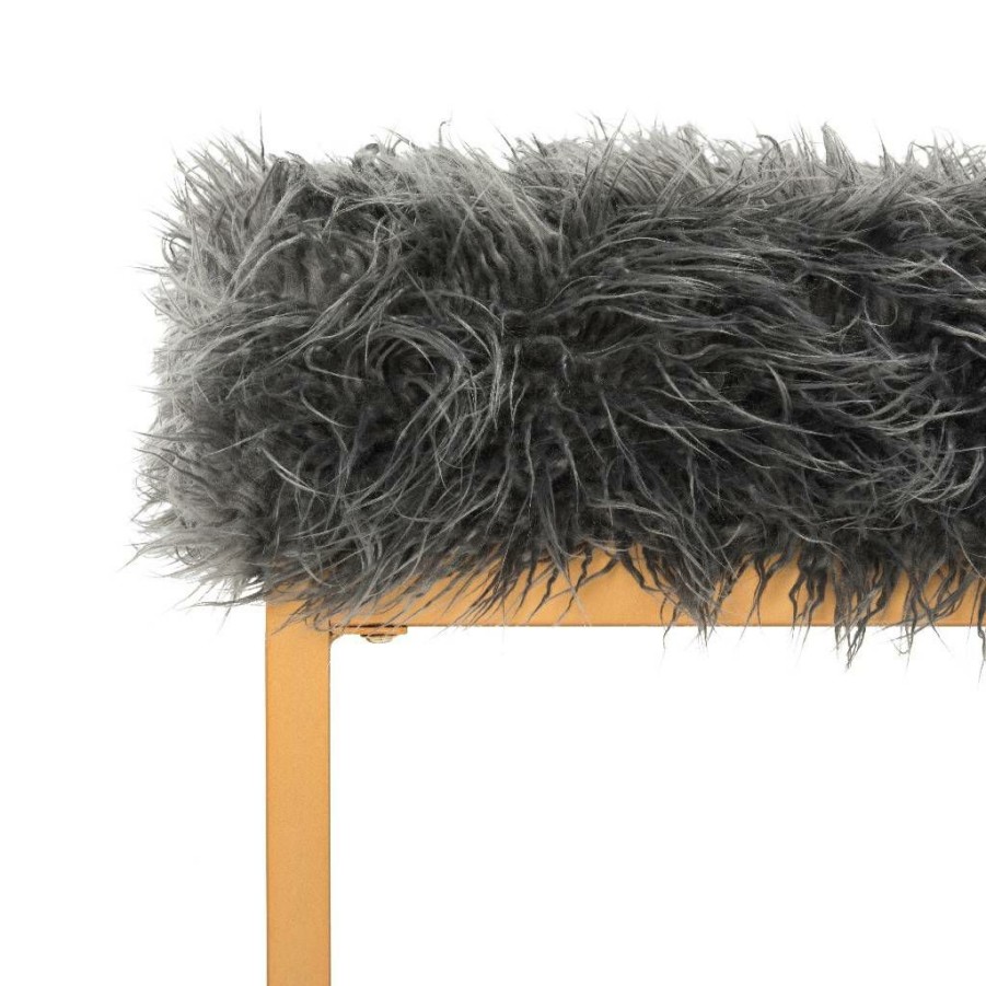 Living Furniture * | Online Mera Faux Sheepskin Bench In Grey Safavieh Fox6291A