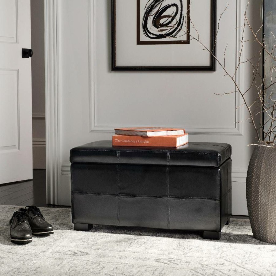 Living Furniture * | Promotions Maiden Tufted Storage Bench Sm In Black/Black Safavieh Hud8230B