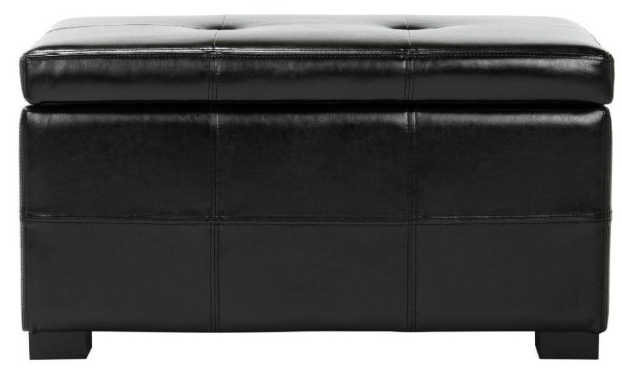 Living Furniture * | Promotions Maiden Tufted Storage Bench Sm In Black/Black Safavieh Hud8230B