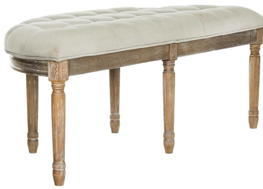 Living Furniture * | Clearance Sale Abilene Tufted Rustic Semi Circle Bench In Grey/Rustic Oak Safavieh Fox6238B